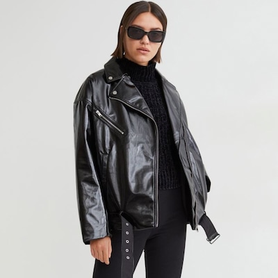 Womens oversized leather jacket on sale